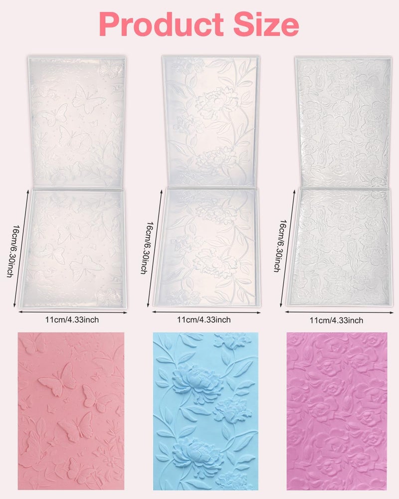 UCEC 3D Embossing Folders for Card Making – 3 Pack Plastic Embossing Folder Templates, Durable Embossing Tools for Scrapbooking, Paper Crafts & Handmade Cards, Card Making Tools (Floral & Butterfly) - Image 2